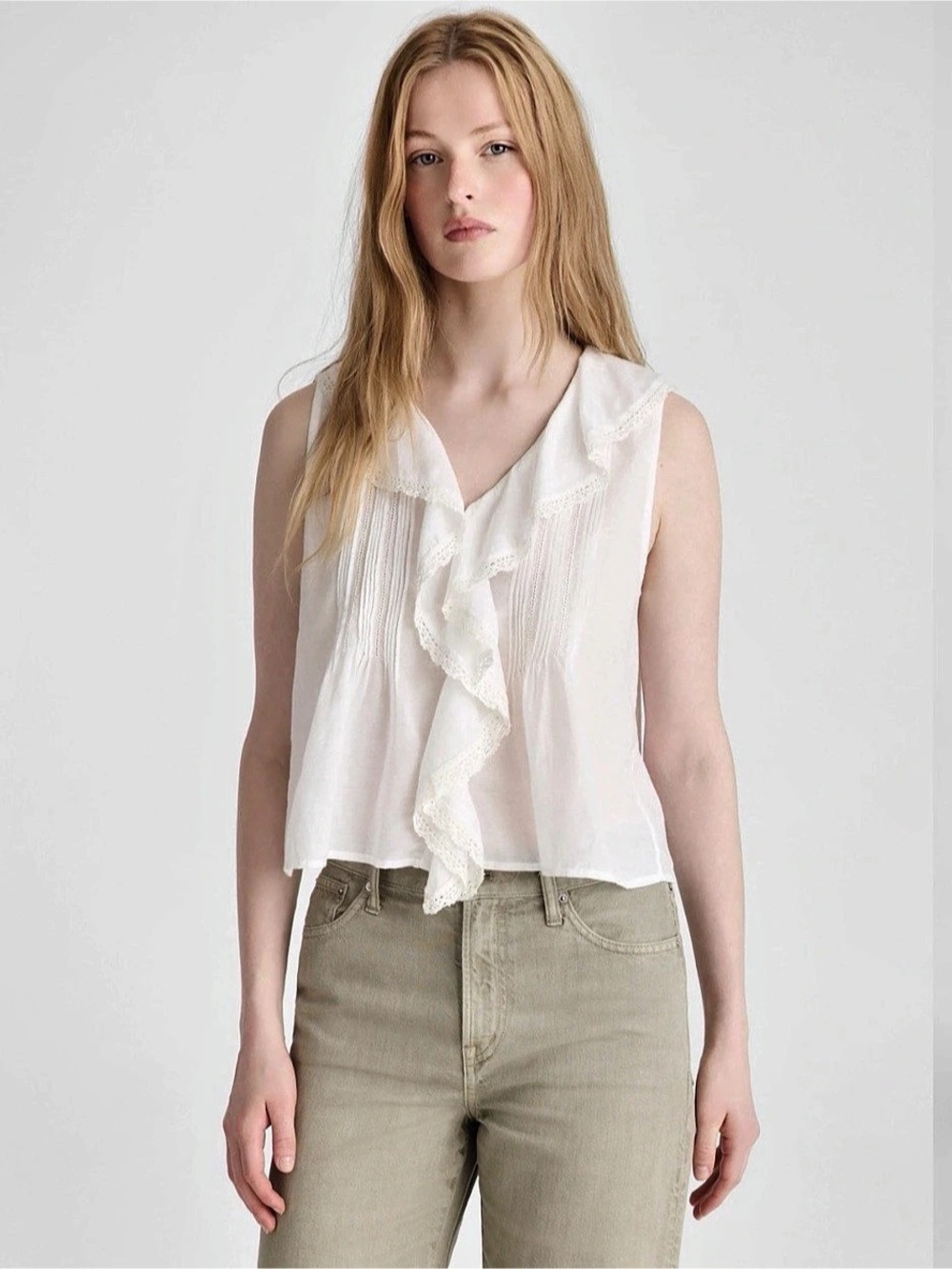 Madewell Ruffle Front Blouse in White XL NWT